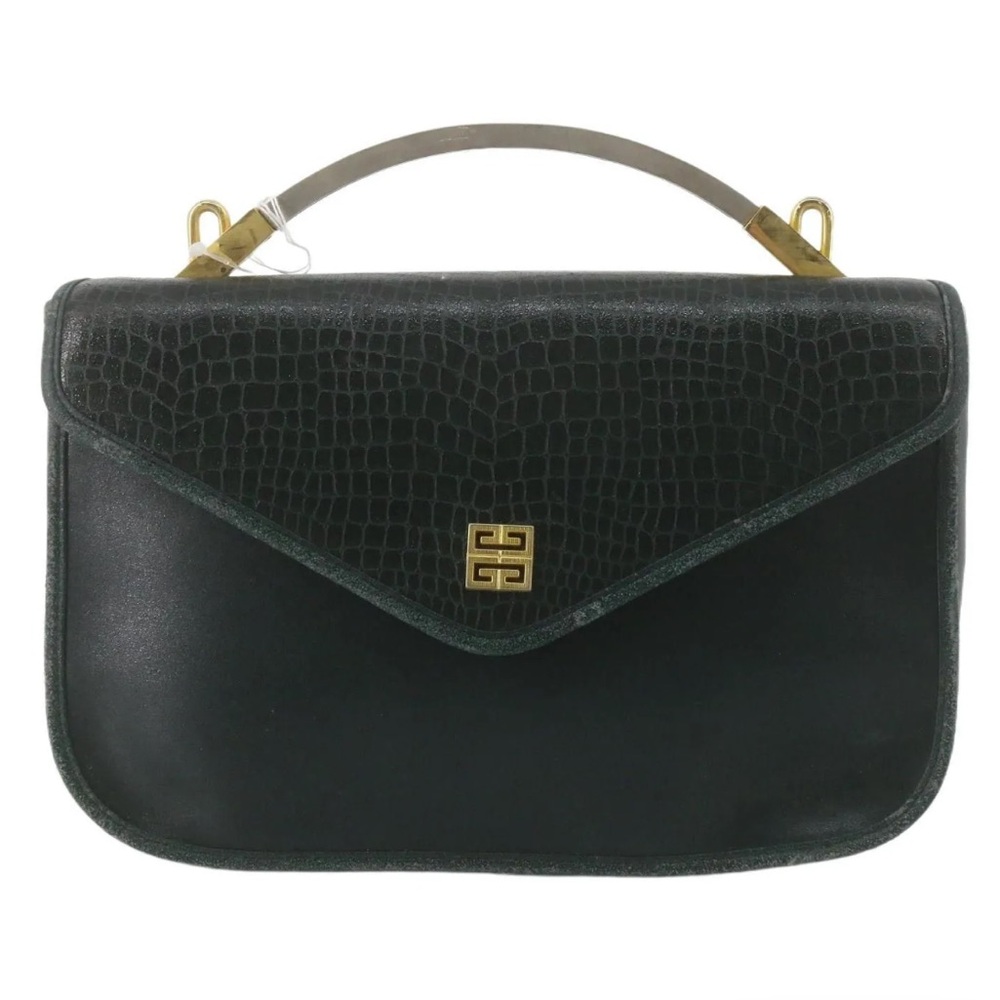 Vintage Givenchy Black Croc-Embossed Leather Top Handle Bag